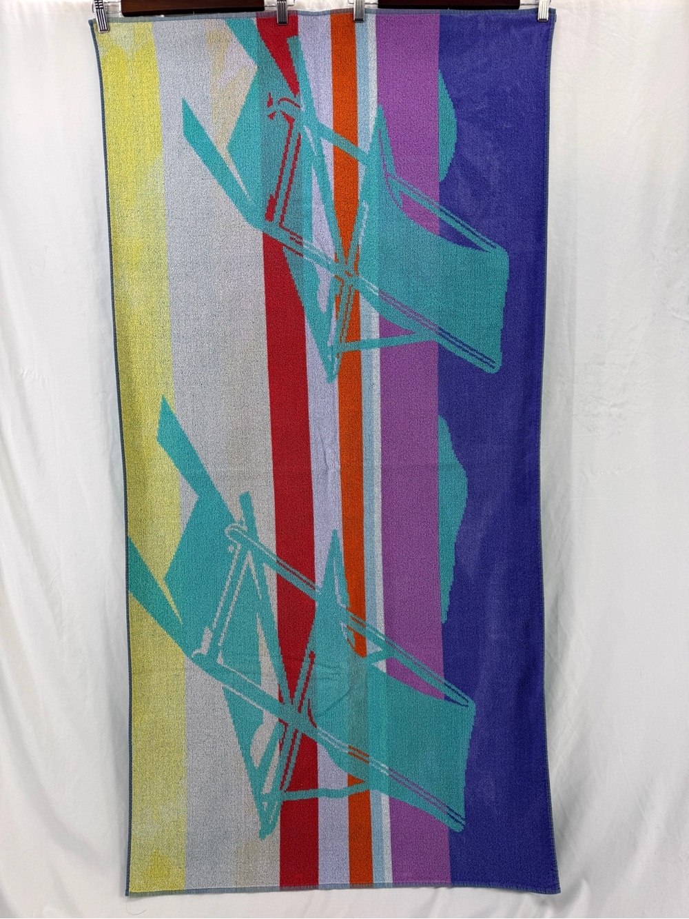Rare Vintage Cobra 1980s Beach Towel Turquoise Deck Chair Motif Coastal Pop Art